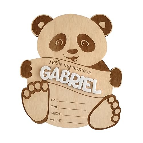 Custom Panda Bear Baby Announcement Sign, Personalized Baby Name Sign, Wood Birth Stat, Baby Sign for Hospital, Photography Photo Prop, Shower Gift, Bear Nursery Sign
