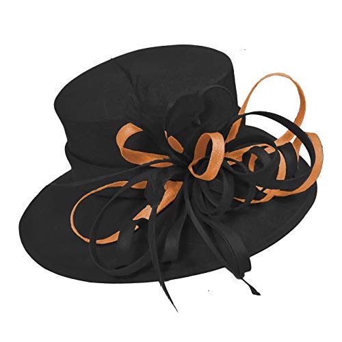 Chapeau bibi noir bicolore abricot à grand bord Caprilite pour grand mariage chic