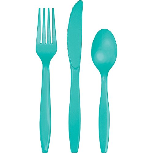 Creative Converting Touch Of Color Premium 288 Count Assorted Plastic Cutlery, Teal Lagoon #TOP18