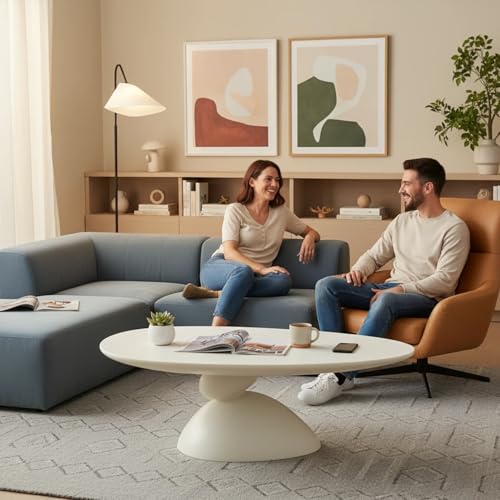 mr.waiba 47" Extra Large Oval Coffee Table, Minimalist Scandinavian Modern