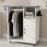 CWKISS Rolling Ironing Board Cabinet with Storage Shelves & Hanging Rods, Heat-Resistant Foldable Ironing Station with Adjustable Shelf, Iron Rest & Wheels, MDF Laundry Room Organizer, White