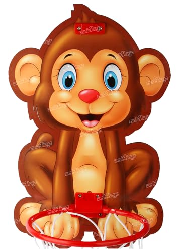 Image of Zest 4 Toyz Monkey Theme Basketball for Kids Game Play Set with Adjustable Wall Mounted Hanging Board & Hoop | Kids Basketball Set