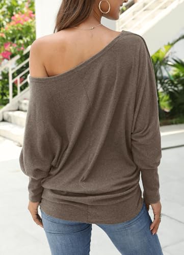 Image of Aifer Women's Off The Shoulder Tops Sexy Long Sleeve Shirts Oversized Fashion Casual Batwing Sweaters Pullover Tunic Tops