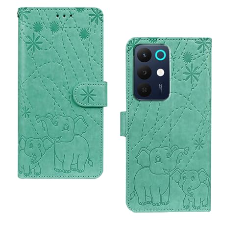 Image of amazon basics Realme 15X 5G Flip Cover | Card Pockets Wallet & Stand | Flip Cover for Realme 15X 5G (Green Elephant)
