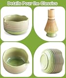 JBER Zestaw do matcha 7-Częściowy - Miotła Bambusowa do matchy, Ceramiczna miseczka z nalewką, Sitko do matchy - Kompletny zestaw do herbaty matcha, Żółto-zielony Gradient