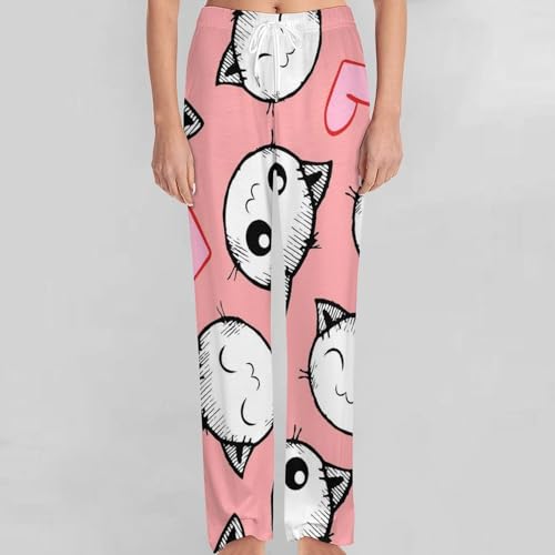 Pantalon de détente femme long à poches pyjama motifs chats taille S