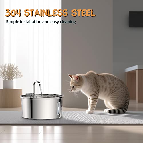 Tomxcute Cat Water Fountain, 3.2L/108Oz Automatic Stainless Steel Pet Fountain Water Levels Window Can Be Checked Dog Water Dispenser, Ultra-Quiet Pump And 3 Replacement Filters & For Multiple Pets #TOP4