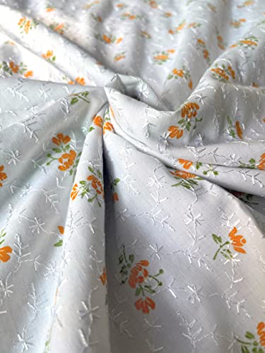 Hakoba Chikan bestickter reiner Baumwollstoff von Yard für Bekleidung, Nähen, Handwerk, Polstermöbel, DIY, Breite: 91,4 cm (2 Yard/182,9 x 91,4 cm, Weiß-Orange-2 2 Jahre) Cover