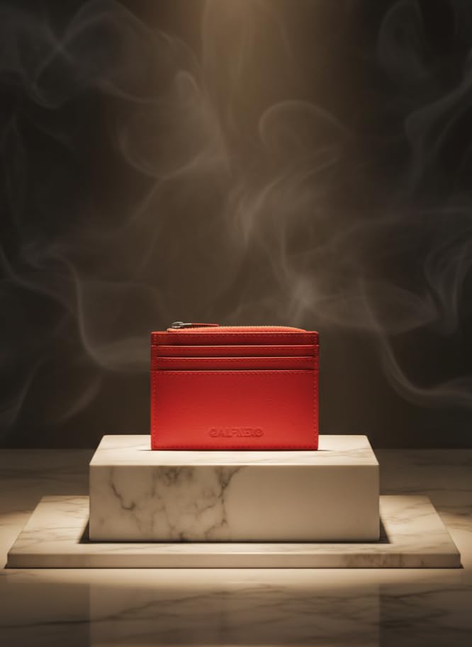 Image of Calfnero Genuine Leather Card Holder-Multiple Card Holder with ID Slots-Red Leather Card Case, One Size (1044)