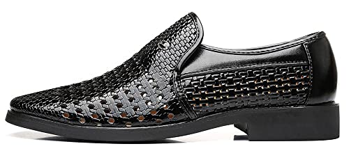 Santimon Men's Woven Casual Slip On Loafers Leather Dress Pointed Toe Derby Walking Breathable Comfort Shoes2