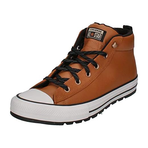 Converse Unisex-Adult Chuck Taylor All Star Leather Street Mid Top Sneaker, Warm Tan/White/Black, 13 M US