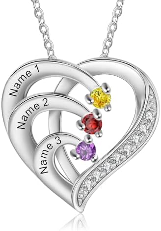 925 Sterling Silver Personalized Name Mom Necklace with 2-6 Heart...