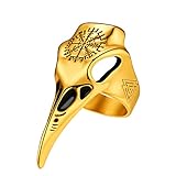 PROSTEEL Raven Crow Skull Ring Gold Stainless Steel Compass Norse Viking Jewelry Claw Rings Size 14