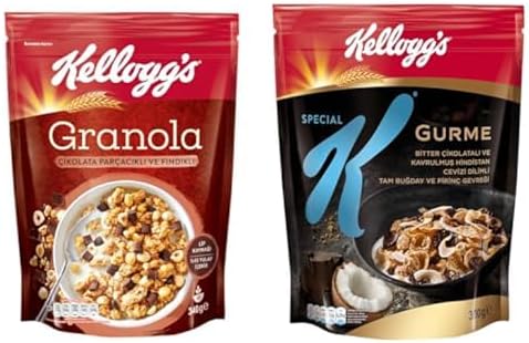 Kellogg's kahvaltılık gevrek seti (Granola çikolatalı & fındıklı ve Special K hindistan cevizli & çikolatalı, 340 g ve 300 g)