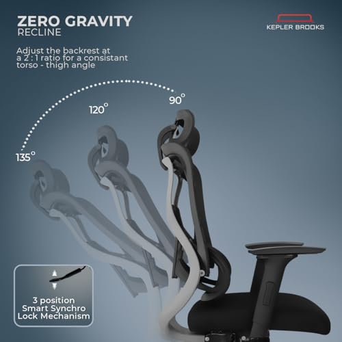 Image of Kepler Brooks Vogue Premium Office Chair for Work | 3-Yr Warranty | Ergonomic Office Chair, Study Chair, 2D Headrest, 3D Arms, Multi Lock Seat Slider with Heavy Duty Metal Base (Black)