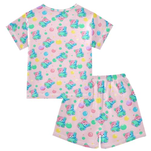 Cute Blue Gummy Bear Pattern Summer Cute Pajama Sets, Short Sets for Daily Wears and Sleep Wears2