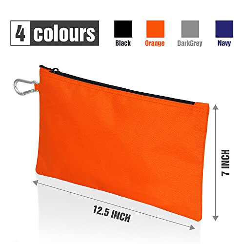 Canvas Zipper Tool Bag, Heavy Duty Tools Pouch With Carabiner, Multipurpose Pouch Tote Bags With Dependable Durable Zippers, 12.5 X 7 Inches, Black/Orange/Dark Grey/Navy, 4 Pack #TOP2