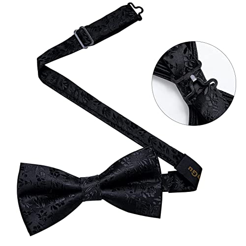 Image of DiBanGu Paisley Pre-Tied Bow Ties for Men Silk Adjustable Bowtie and Pocket Square Cufflinks for Wedding Party