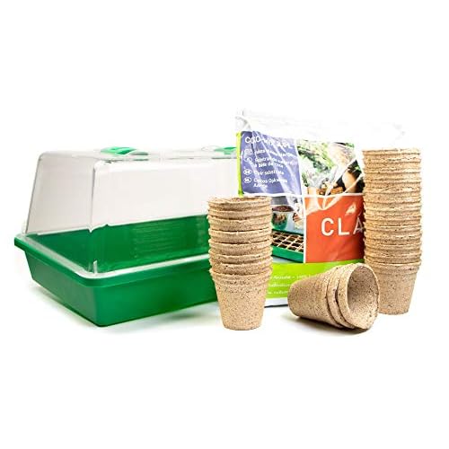 mgc24 Zimmergewächshaus Greenhouse Anzuchtset - Anzuchtschale mit Deckel und Belüftung - Komplettset mit 24 Torftöpfen + 2,5l Anzuchterde