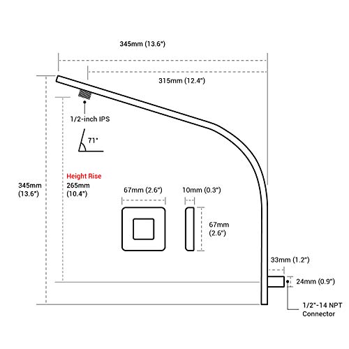 Trustmi Square Shower Arm With Flange 12 Inch C-Shape Arc Extension Pipe For Big Shower Head High Rise Replacement, Stainless Steel, Wall Mounted, Chrome #TOP6