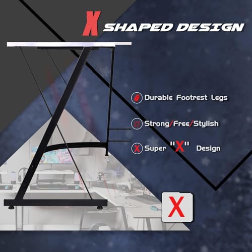 DESINO L-Shaped Desk Computer Corner Table, L Shaped Home Office Desk, Large Gaming Desk Sturdy Writing Desk Writing Workstation, Simple Modern Gaming Table (White)