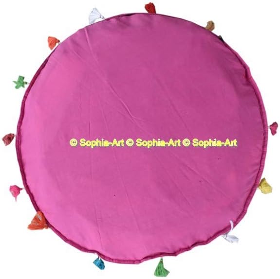 Sophia Art Round Floor Pillow Cushion Patchwork Pouf Ottoman Vintage Indian Foot Stool Bean Bag Floor Pillow Cover Home Decor Living Room Ottoman Bohemain Pillows (Pink Rajkoti, 32 Inch)