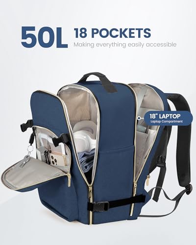 Image of LOVEVOOK 50L Travel Backpack Flight Approved Carry on Backpack,3 Packing Cubes,Waterproof Personal Item Travel Bag,TSA Carry on Luggage Suitcase Travel Essentials,Gifts for Women & Men,fits 18 inch Laptop