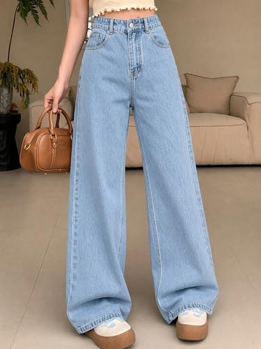 Image of KOTTY Women's Wide Leg Denim Jeans | Loose Fit High Rise Baggy Style Jeans for Women