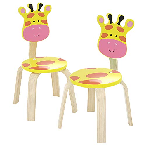 iPlay, iLearn 2 PCS Wooden Kids Chair Sets, Natural Hardwood 2 Giraffe Animal Children Chairs,...