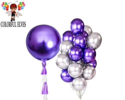 Image of Purple Metallic Chrome Latex Balloons 5 inch 100 Pack Thicken Round Balloon for Birthday Party Decorations