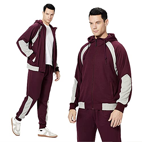 Mantors Men's Hooded Athletic Tracksuit Casual 2 Pieces Suits Color Block Hoodies And Sweatpants Set Tz96 Red L #TOP2