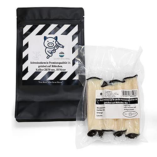 Schweinedarm 28/30 mm 18 Meter in Premiumqualität 1A getubed auf Röhrchen von LAND-SEA-BBQ. Ideal für die Herstellung selbstgemachter Würstchen.