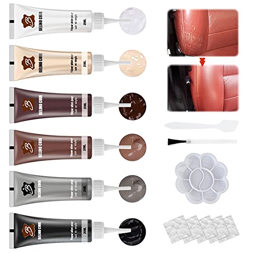 Ganbaro Leather Repair Kit, Leather Repair Kit for Sofas, Car Leather Restorer Kit, for Sofas, Car Seats, Furniture, Chairs of Leather - Patch, Fill and Touch Up Scratches（6 Colours）