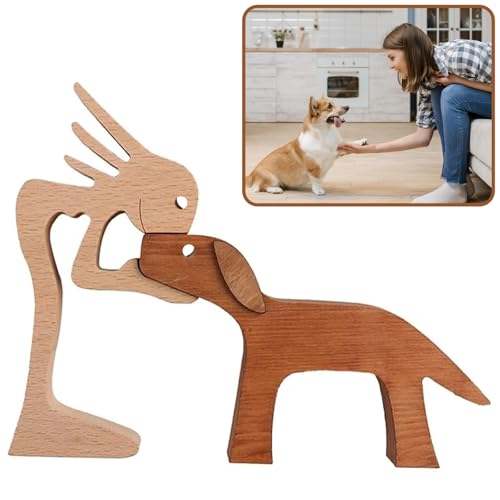 Tadpolez Estatua de Madera Hecha a Mano, Figuras de Perro de Madera,Estatua Humana de Perro de Madera Tallada a Mano,Madera Estatua Familiar de Perro,para Dormitorio Hogar,Oficina,Estante