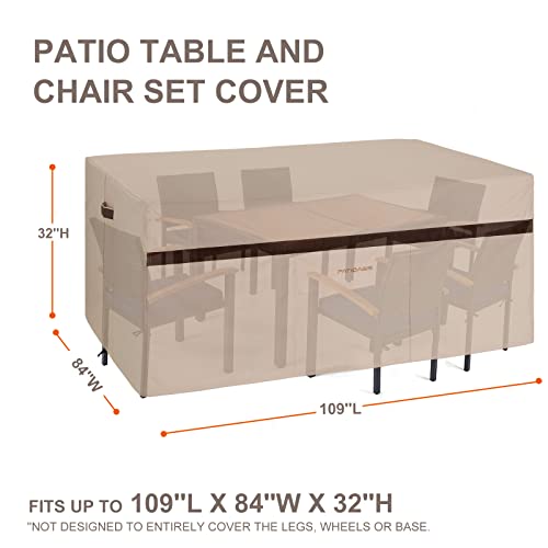 Patio Rectangular Table And Chair Set Cover 109''L Waterproof Outdoor Furniture Covers 600D Durable Uv Resistant Windproof Large Lawn Patio Dining Oval Table And Chair Covers High Top Table Cover #TOP2