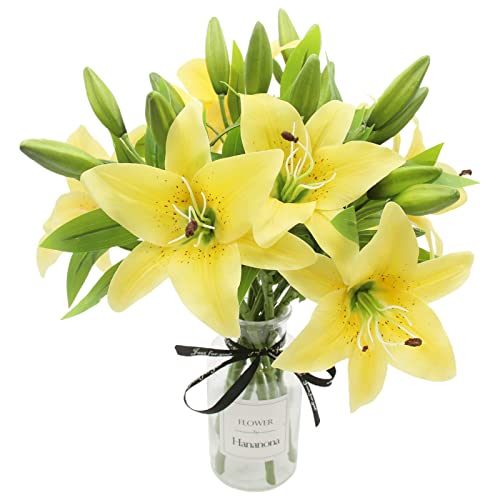 HAOSHICS - Lot de 8 fleurs artificielles de lys avec 3 boutons floraux, en latex, texture réaliste, pour la décoration de la maison, mariages, fêtes,...