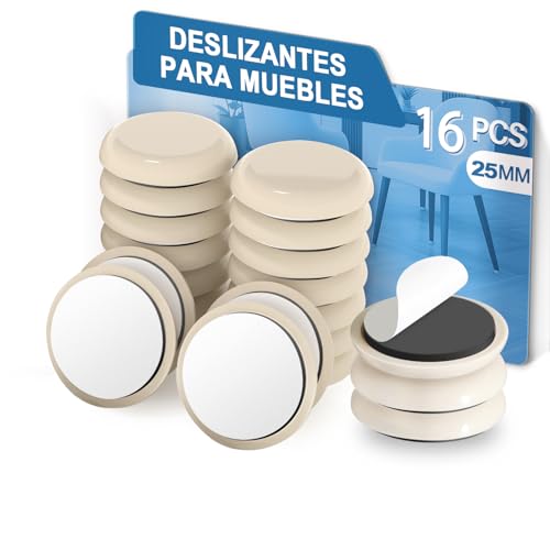 16 PCS Deslizadores de Plastica para Muebles,Autoadhesivos para Alfombras Lisas(Redondos,25mm)