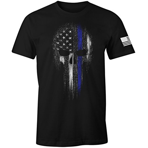 Fantastic Tees Thin Blue Line Police Support Patriotic Skull Mens T-Shirt (M)