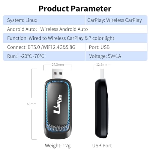 ushilife Adaptador sem fio Android Auto CarPlay para iOS 10+ Android 10+ Dongle de brinquedo pequeno