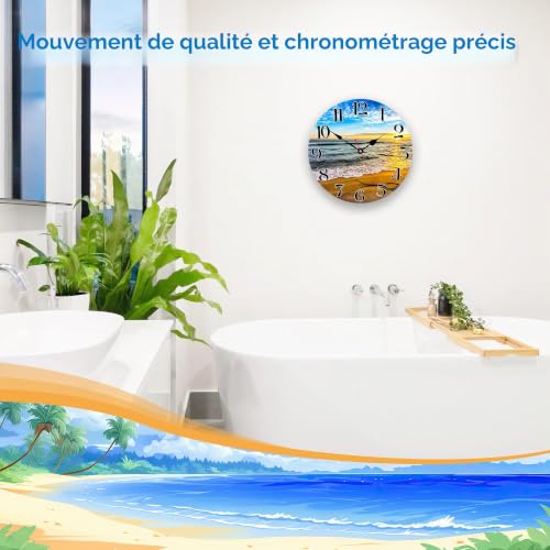 TAHEAT Horloge Murale Nautique Marine, à Pile, silencieuse sans tic-tac, 20 cm, Petite Horloge côtière de Plage et océan, décorative pour Salle de Bains, Salon, Cuisine, Chambre à Coucher – vue 4