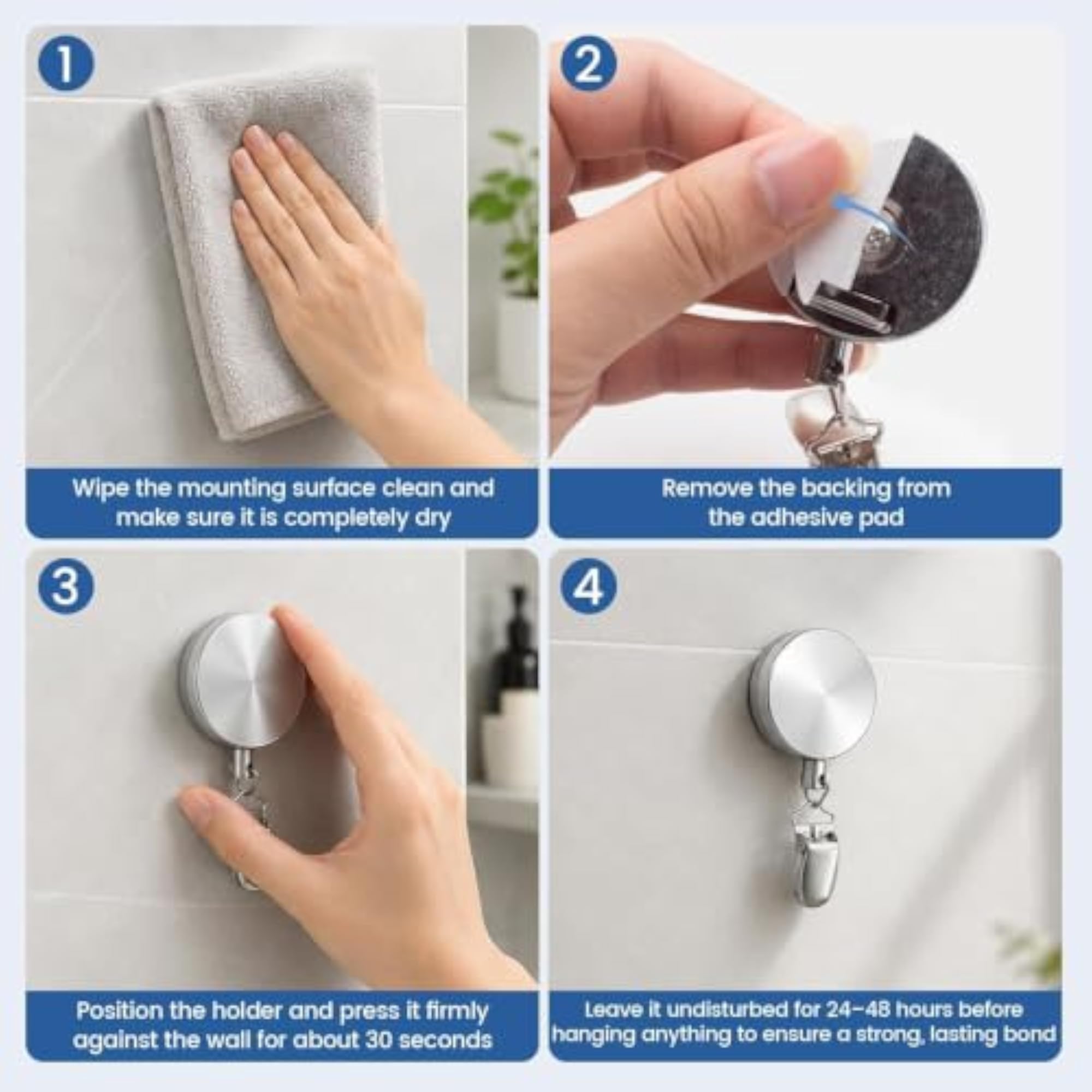 Self Adhesive Retractable Towel Clip for Kitchen and Bathroom