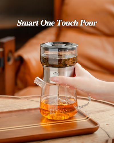 Image of ZENS Modern Glass Tea Infuser Teapot Set, Smart One Touch Tea Maker for Loose Tea Diffusers with 2 Gongfu Cups, Cool Enchanted Tea Pot Alternatives for Black Tea Lovers Gifts-400ml