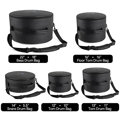 Chachazo 5-Piece Drum Cases Set For Standard Kits, Thick Padding & Rugged Pu Leather Drum Case For 12" Tom, 10" Tom, 14" Snare, 16" Floor Tom, 22" Bass Drum (5Pcs Standard Set) #TOP5