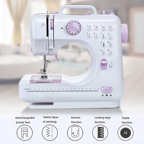 Huishoudelijke naaimachine Elektrische naaimachine, kleine naaimachine met aanschuiftafel en 12 ingebouwde steken, draagbare naai-apparaatset Kinderen Dames Cadeau for thuis/reizen DIY-kleding (Size - Image 8