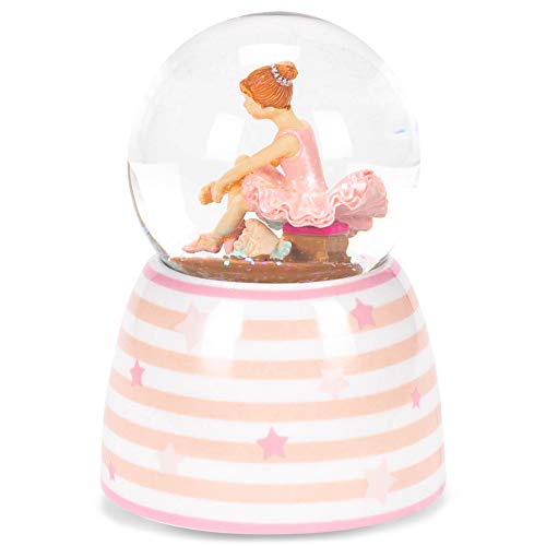 Pink White Star Striped Ballet 3.5 X 4 Ceramic Decorative Musical Snow Globe #TOP5
