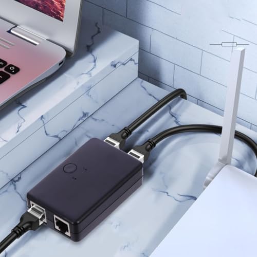Healifty Mini 2-Port Network Splitter Hub with Automatic Switching, Portable Abs Ethernet Adapter for Business Travel and Networking Applications, Low Energy Consumption and No Electrical - 3