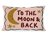 KDHTY Moon and Stars Nursery Throw Pillow Covers 12x20, to the Moon and Back Pillowcase for Kids Boys Girls, Kids Room Decor, Vintage Nursery Pillow Cases for Toddler Boy Girl Nursery Room Bedroom