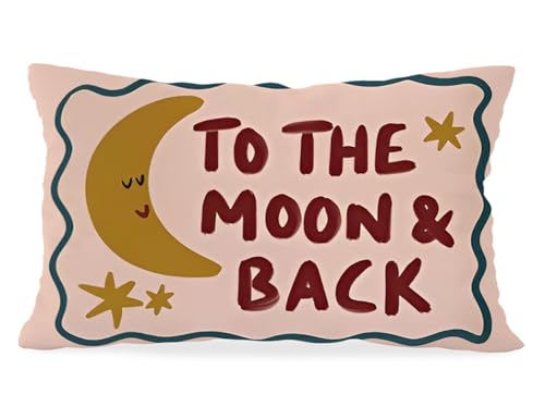 KDHTY Moon and Stars Nursery Throw Pillow Covers 12x20, to the Moon and Back Pillowcase for Kids Boys Girls, Kids Room Decor, Vintage Nursery Pillow Cases for Toddler Boy Girl Nursery Room Bedroom