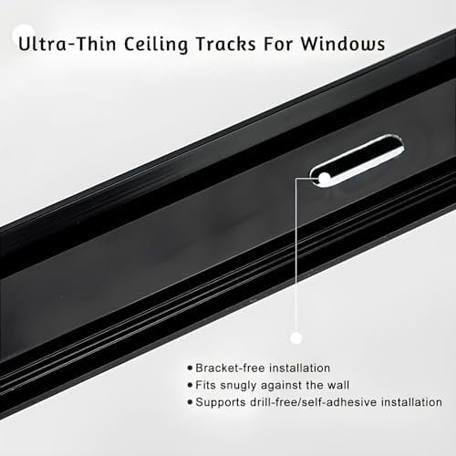 Heavy Duty Ceiling Rail Track for Curtains | Adjustable 60-600 CM Wall-Mounted Curtain Rods | Ideal for Office, Living Room, Bedroom (Black, 110cm/3.61ft)