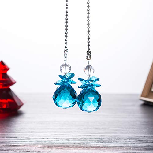 Image of Crystal Ceiling Fan Pull Chains Hanging Pendants Prism Pack of 2 Light Blue